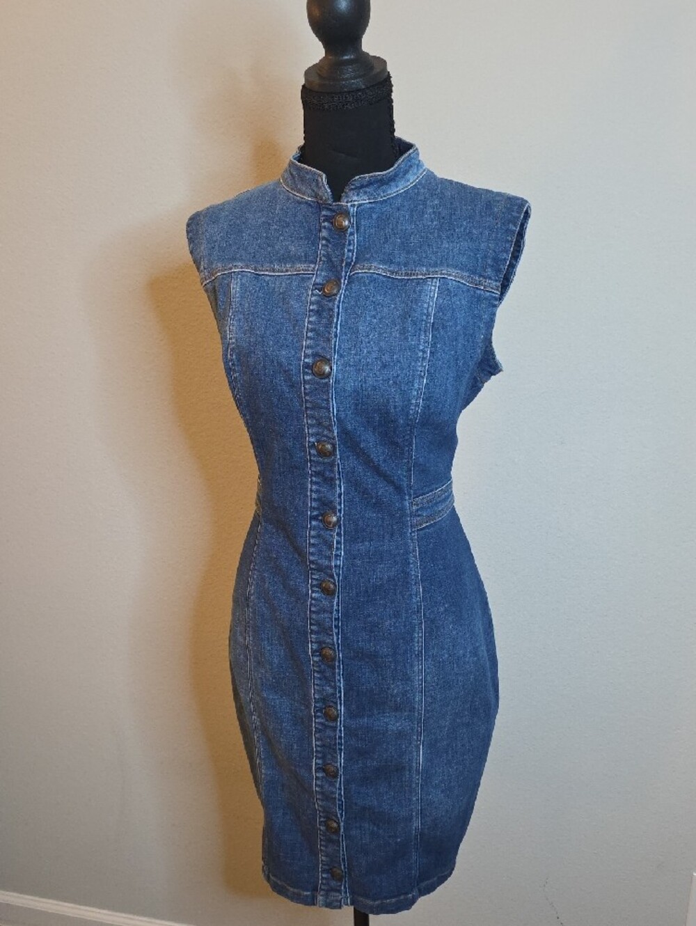 Guess Sleeveless Denim Midi Dress - Blue - Picture 2 of 7